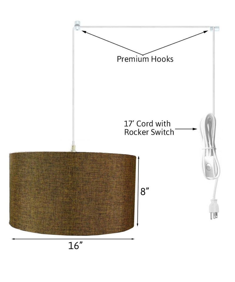 1-Light Plug In Swag Pendant Ceiling Light Chocolate Burlap Shade