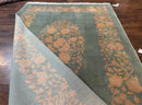Teal Chinese Wool Rug 6x8, Vintage Handmade Carpet, Floral, Semi Open Field