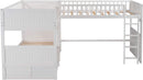 L Shaped Solid Wood Bunk Bed White Twin Over Twin Over Twin With 2 Drawers
