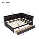Full Size L-shaped Bookcases Bed with Power Outlets, USB Charging Ports,Two Drawers,Espresso