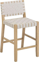 Mid Century Modern Bar Stool With Back In Off White Faux Leather