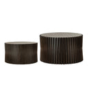 Vintage Fashion Style Cylindrical Nesting Coffee Table Set with Vertical Textured Embossed Design for Living Room, Office and Dining Room, Dark Brown (Set of 2)
