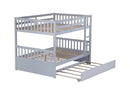 Full Over Full Rubber Wood Bunk Bed with Trundle, Ladder and Guardrails, Convertible to 2 Full Size Beds, with Twin Size Trundle,Light Grey