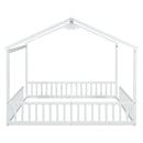 Double Twin House-Style Floor Bed with Fence, Guardrails, without door, White(Old Sku:W504P143317)