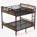 Queen over Queen Metal Bunk Bed, Industrial Detachable Bunkbeds with Safety Guard Rails for Teens, Black(Old SKU W2580S00006)