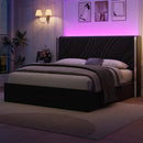 Full Size Modern Upholstered LED Bed Frame with Storage Drawers, Velvet Platform Bed with Wingback Headboard, RGB Light, Wooden Slats Support, No Box Spring Needed, Black