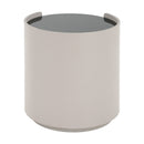 Italian Retro Double Storage Round Side Table, Gray Brown MDF with Tempered Glass Top, Compact Size