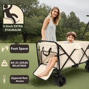360° Rotating Rear Wheel Heavy-Duty Folding Wagon – Multi-Use Garden Cart with All-Terrain Wheels, Design for Camping, Beach, Picnic & Outdoor, Beige