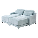 Elegant Two-Seater Sofa with Ottoman and Lumbar Pillows, Sky Blue Chenille, High-Quality Wood