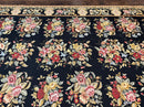 Palace Size Needlepoint Rug 12x16, Black and Colorful, Floral Panel, Handmade Oversized Wool Needlepoint Carpet, Rare