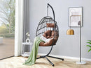 Indoor Outdoor Egg Swing Chair with Stand, Patio Grey Wicker Rattan Hanging Chair with Rope Back, Cushion,Cover,All Weather Foldable Hammock Chair for Bedroom, Porch, Garden
