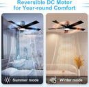 52 Inch Black Flush Mount Ceiling Fan With Dimmable Lights