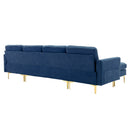 Elegant Convertible L-Shape Sectional Sofa Couch with Movable Ottoman, Velvet Upholstery, Blue
