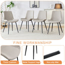 Table and chair set.A minimalist retro rectangular dining table with a textured top and black metal legs.Paired With 4 Warm Light Gray Artificial PU Chairs With Curved Widened Cushion Design.