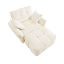 Modern Ergonomic Single Seater Sofa with Ottoman, High-Resilience Support, White Chenille