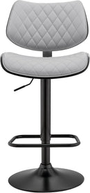 Grey Faux Leather Swivel Bar Stool With Adjustable Height
