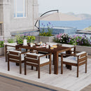 TREXM 7-Piece Patio Dining Table Set for 6, Outdoor Furniture Sets with 72.8' Rectangle Table, Patio Table and Chairs Set with Removable Cushions for Backyard, Garden, Poolside (Mocha + Beige Cushion)