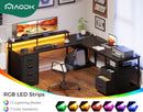 66 Inch L Shaped Computer Desk With LED Lights And Power Outlet