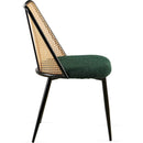 Green Rattan Dining Chairs Set of 4,Boucle Chairs with Natural Cane Back, Upholstered Dining Room Kitchen Chair for Dining Room Kitchen, Living Room
