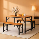 3 Piece Patio Dining Set For Six With 53 Inch Acacia Wood Table And Space Saving Benches