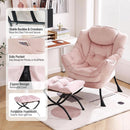 Pink Velvet Lounge Chair With Folding Footrest Ottoman