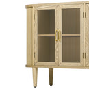 TREXM Farmhouse Sideboard Cabinet with Storage, Wood Buffet Cabinet with Glass Doors and Adjustable Shelves for Kitchen, Dining Room and Living Room (Natural)