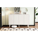 ON-TREND Minimalist Shoe Cabinet with 5 Solid Wood Legs, Cream Style Sideboard Buffet Cabinet with Fluted Doors, Large 4-Door Storage Cabinet with Adjustable Shelves for Living Room, White, 55.1*13.7'