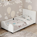 Twin Size Upholstered Platform Bed with Guardrail, White