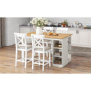 TOPMAX 60'Lx30'W Solid Wood Farmhouse Counter Height Dining Table Set with 3-Tier Storage Shelves, Upholstered Dining Chairs for 4, 5-Piece, White (OLD SKU: SP000041AAK)
