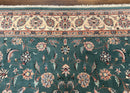 Indo Persian Rug 8x10, Green and Beige Oriental Carpet, Traditional Wool Area Rug, Floral Allover Pattern