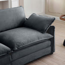 Oversized modular cushioned sofa with conversible ottoman, 3-seater sofa with 2 footstools, U shape sofa inGrey corduroy fabric