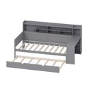 Wooden Twin Size Daybed with Storage Shelves, Multi-functional Bed with Twin Size Trundle Bed and  Study Desk, Gray