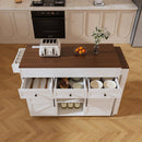 Modern Kitchen Island with Extendable Dining Table & Power Outlet, White MDF, 74.8'