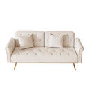 Luxurious Velvet Sofa Bed with Nail Head Trim and Matching Pillow in Beige, 69.7-Inch