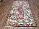 Turkish Caucasian Rug 4x7, Vintage Hand-Knotted Wool Turkish Talish Carpet 4 x 7, Cream, Burnt Orange Carmine Red Area Rug, Bohemian Rug
