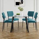 Modern simple table with a glass round table and four chairs. Transparent tempered glass countertop, black metal legs, suitable for kitchen living room dining room (set of 5)