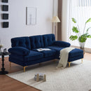 Modern Velvet L Shaped Sectional Sofa for Living Room and Bedroom, Blue, 82.6 Inch