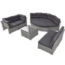 Elegant Patio Furniture Set Outdoor Daybed Rattan Sectional with Cushions and Center Table, Grey, Iron + Rattan
