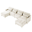 Elegant Four-Seater Sofa with Movable Ottoman and Lumbar Pillow, Beige Chenille Fabric, Solid Wood Frame, Ergonomic Design