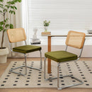 Dining Chairs Set of 2, Velvet Rattan Side Accent Chairs with Chrome Legs, Modern Mid Century Breuer Designed Chairs, Upholstered Dining Living Room Kitchen Chairs (Olive Green-2pcs)