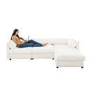 Contemporary White Chenille L-Shaped Sofa with Storage and Ottoman, 3-Seater Cylindrical Backrest