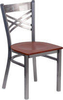 2 Pack Hercules Series X Back Metal Dining Chairs With Cherry Wood Seat For Restaurant Or Home Dining