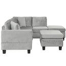 Modern Sectional Sofa with Storage Ottoman, L-Shape Couch with 2 Pillows and Cup Holders, Gray Velvet, 105 inch