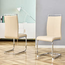 Modern Dining Chairs, PU Faux Leather High Back Upholstered Side Chair with Silver C-shaped Tube Chrome Metal Legs for Dining Room Kitchen Vanity Patio Club Guest Office Chair (Set of 2 (Beige+PU)