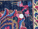 Palace Size Persian Mashad Rug 12x16, Raspberry and Navy Blue, Signature from Master Weaver, Antique Handmade Large Wool Carpet