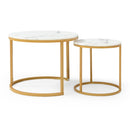 Set 2 Coffee Table Nesting White and gray top  Golden Frame Circular Round and Marble Pattern Wooden Tables, Living Room Bedroom Apartment Modern Industrial Simple Nightstand