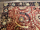 Indian Agra Rug 9x11, Terracotta and Navy Blue, Sickle Leaf Rug