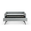 Twin Size Daybed with Trundle Upholstered Sofa Bed, with Vertical Stripes, Linen Fabric, Grey (82.5'x43'x30')