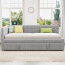 Full Size Upholstered L-Shaped Upholstered Daybed with Twin
Size Pop Up Trundle and USB ports, Gray