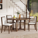TREXM 5-Piece Extendable Dining Table Set for 4, Round Dining Table for 4 with Upholstered Chairs, Farmhouse Kitchen Table Set with Removable Leaf for Dining Room and Kitchen (Brown)